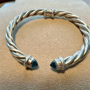 Sterling Silver Cuff Bracelet /Blue Topaz, Marked Kabana.